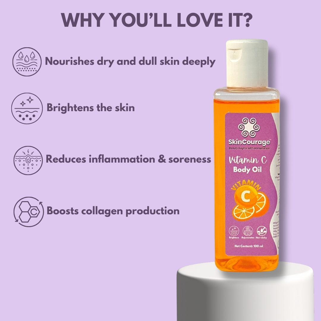 SkinCourage Vitamin C Body Oil | Intense Moisture & Instant Glow | Non Greasy & Lightweight | Refreshing Citrusy Fragrance | Soft & Nourished Skin | For All Skin types - 100ml