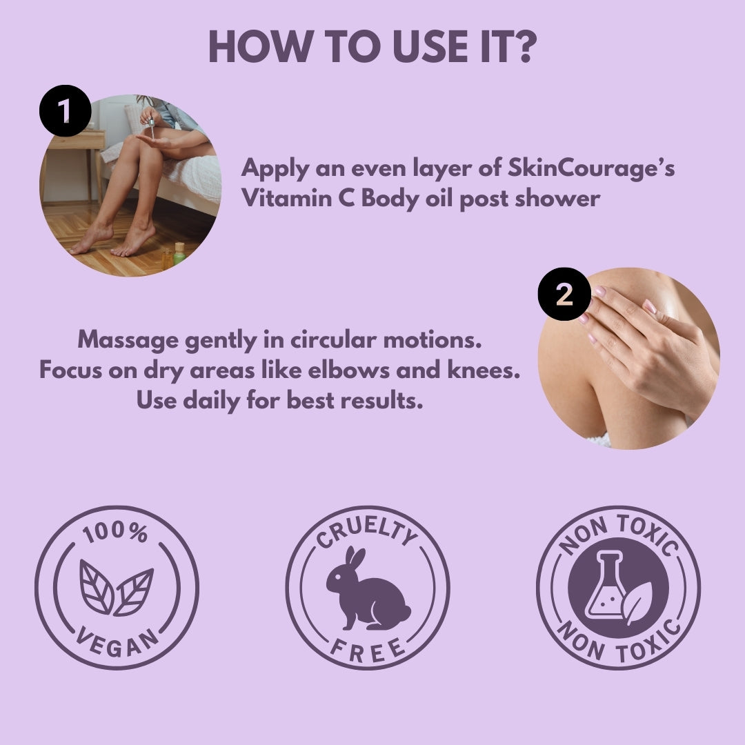 SkinCourage Vitamin C Body Oil | Intense Moisture & Instant Glow | Non Greasy & Lightweight | Refreshing Citrusy Fragrance | Soft & Nourished Skin | For All Skin types - 100ml