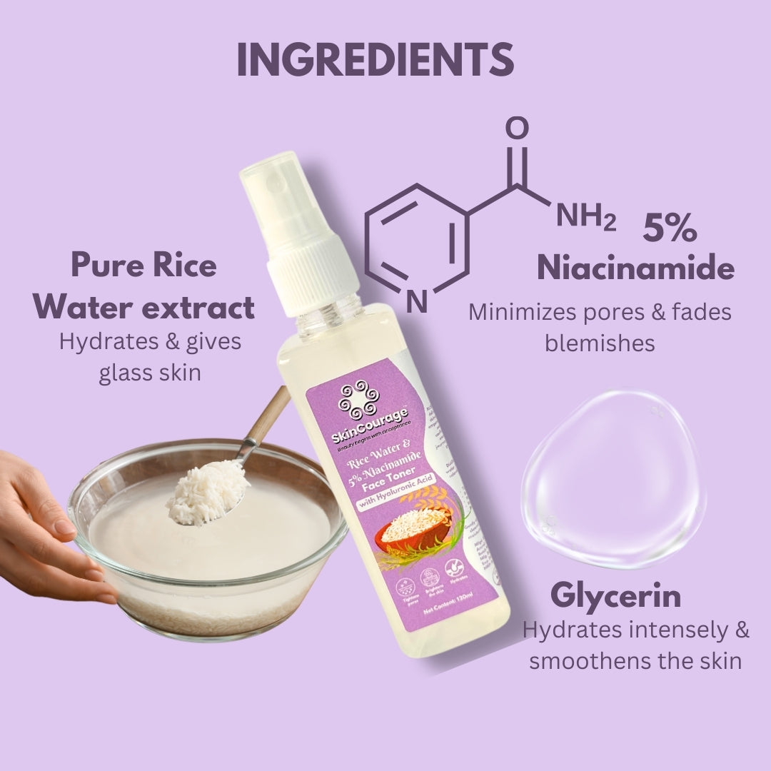 SkinCourage Rice Water & 5% Niacinamide Face Toner | With Rice Ferment Extract | Korean Face Toner Mist For Glass Skin | Hydrating and Pore tightening | For Men and Women | All Skin Types | 120ml
