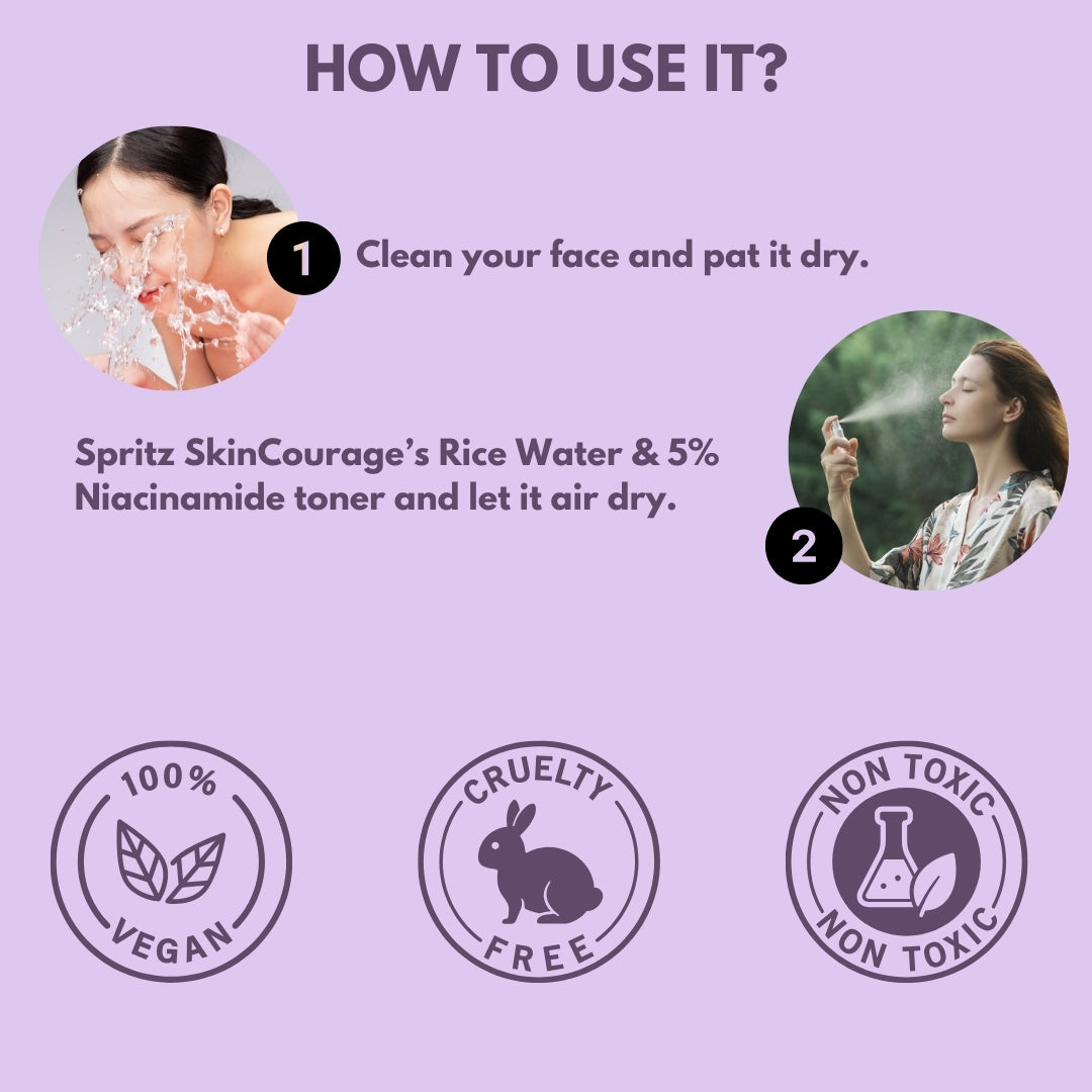 SkinCourage Rice Water & 5% Niacinamide Face Toner | With Rice Ferment Extract | Korean Face Toner Mist For Glass Skin | Hydrating and Pore tightening | For Men and Women | All Skin Types | 120ml