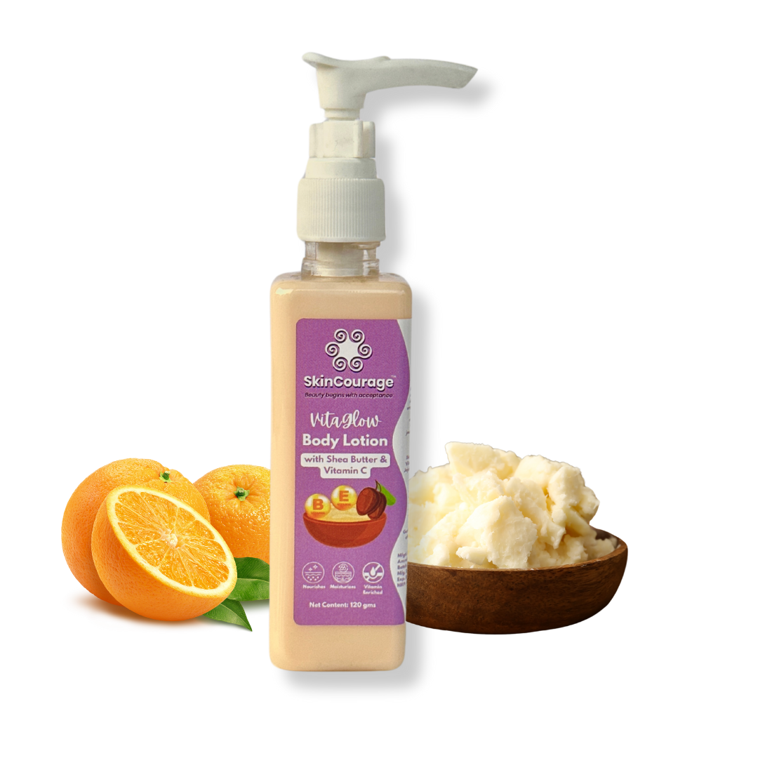 SkinCourage Body Lotion with Shea Butter & Vitamin C | Deeply moisturizing Body Lotion For Bright & Glowing Skin | All Skin Types | 120 gms